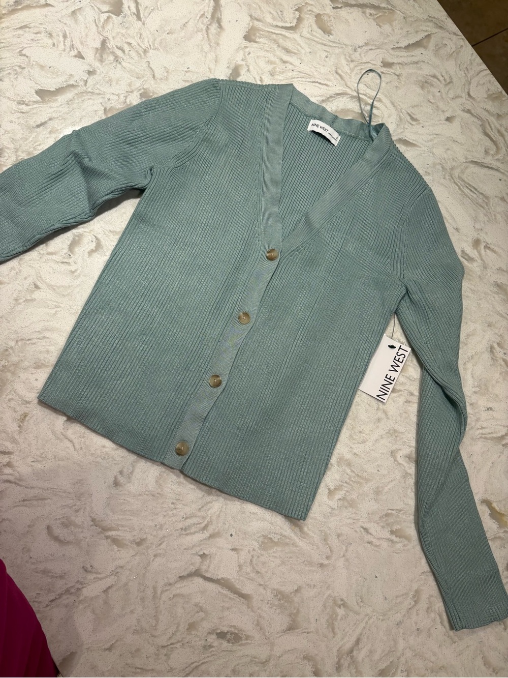 Nine West Ribbed Button-Front Cardigan in Sage